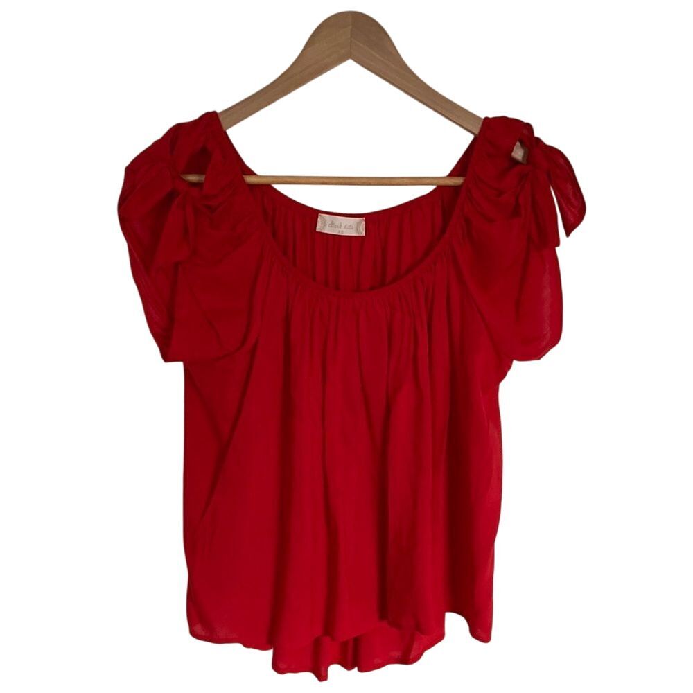 Altar'd State Pullover Knotted Shoulder Short Sleeve‎ Top in Red S XS